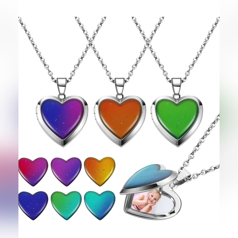 Temperature Color changing Heart locket necklace mood necklace